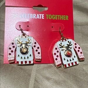 Kohl's Festive Reindeer Sweater Earrings - Red and Gold